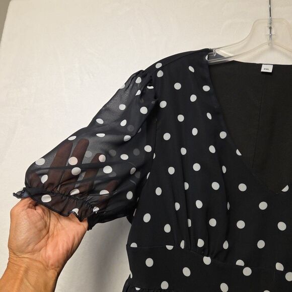 Black & White Polka Dot Dress Maxi Shear Mini underlined Slip XXL Baby doll Y2K - Picture 4 of 12